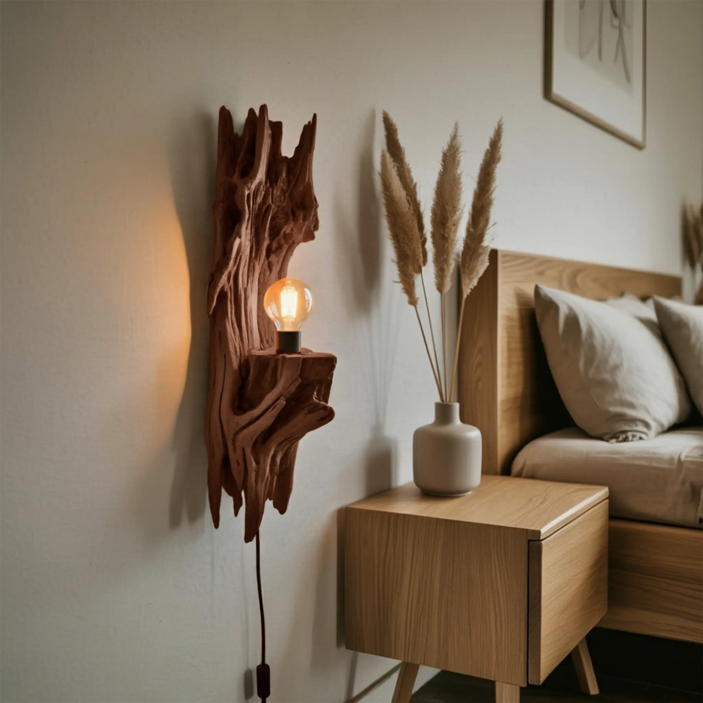 Rustic Driftwood Wall Lamp With Sculpted Form For Bedroom Or Living Room Kitchnce
