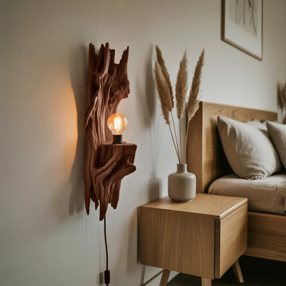 Rustic Driftwood Wall Lamp With Sculpted Form For Bedroom Or Living Room Kitchnce