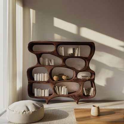 Artistic Bookshelf With Curved Design For Living Room Interior Kitchnce