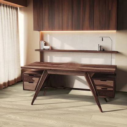 Modern Executive Wooden Desk With Angled Legs And Drawers For Home Office Kitchnce