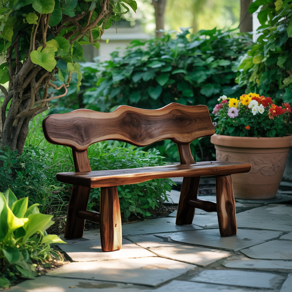 Rustic Garden Bench Live Edge Outdoor Seating For Patio Courtyard And Backyard Kitchnce