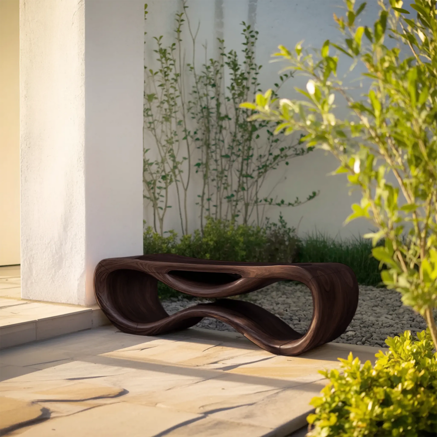 Contemporary Sculptural Outdoor Bench For Patio Or Garden Decor Kitchnce