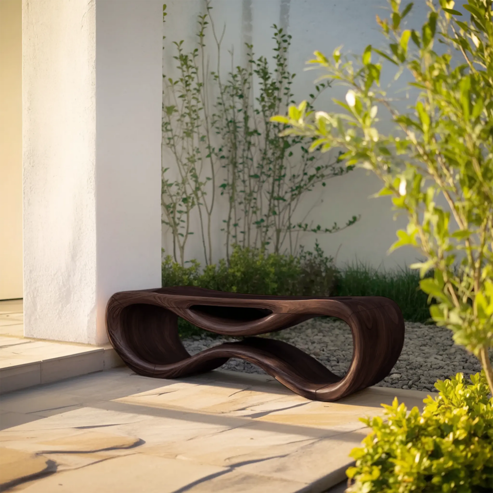Contemporary Sculptural Outdoor Bench For Patio Or Garden Decor Kitchnce