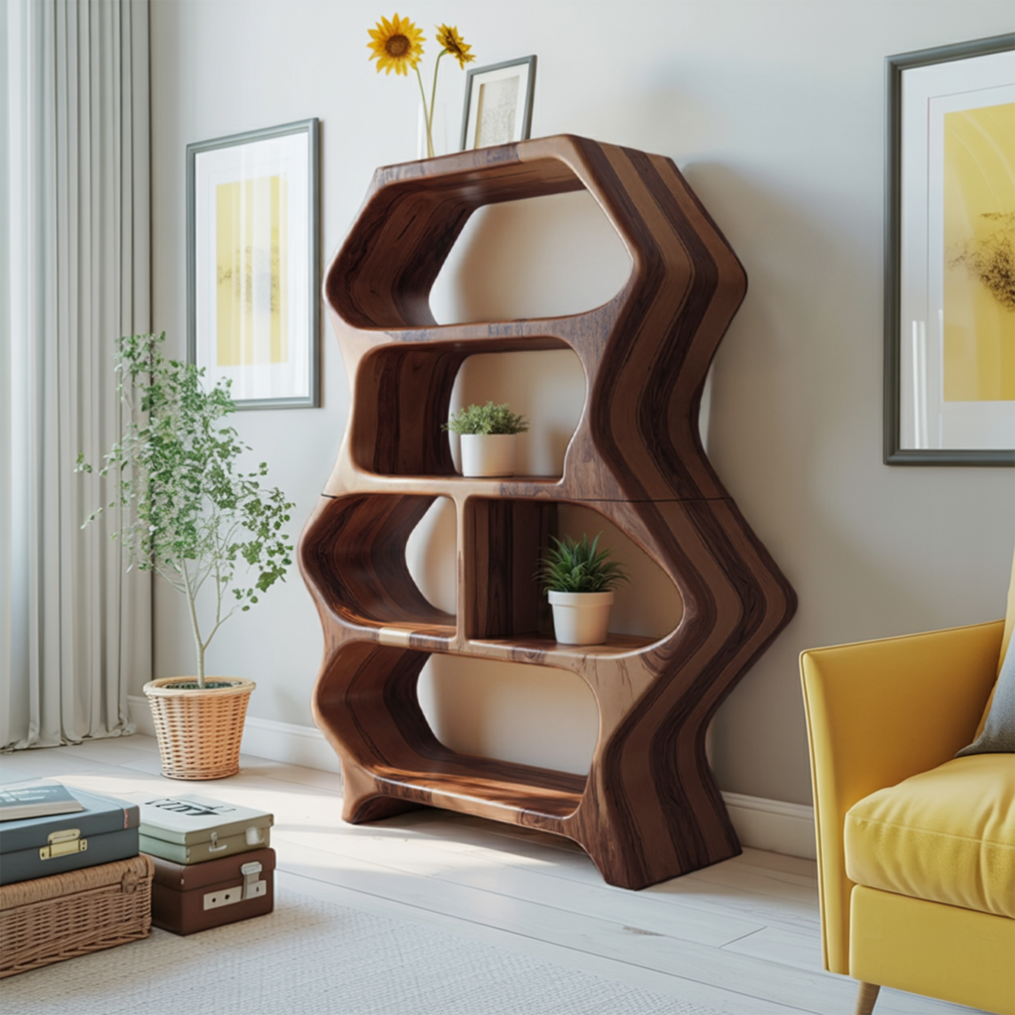 Sculptural Bookshelf With Organic Carved Display For Living Room And Office Kitchnce