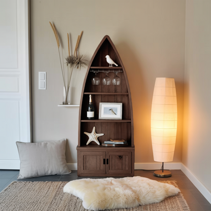 Boat Shaped Display Cabinet With Storage Drawers For Living Room And Entryway Kitchnce