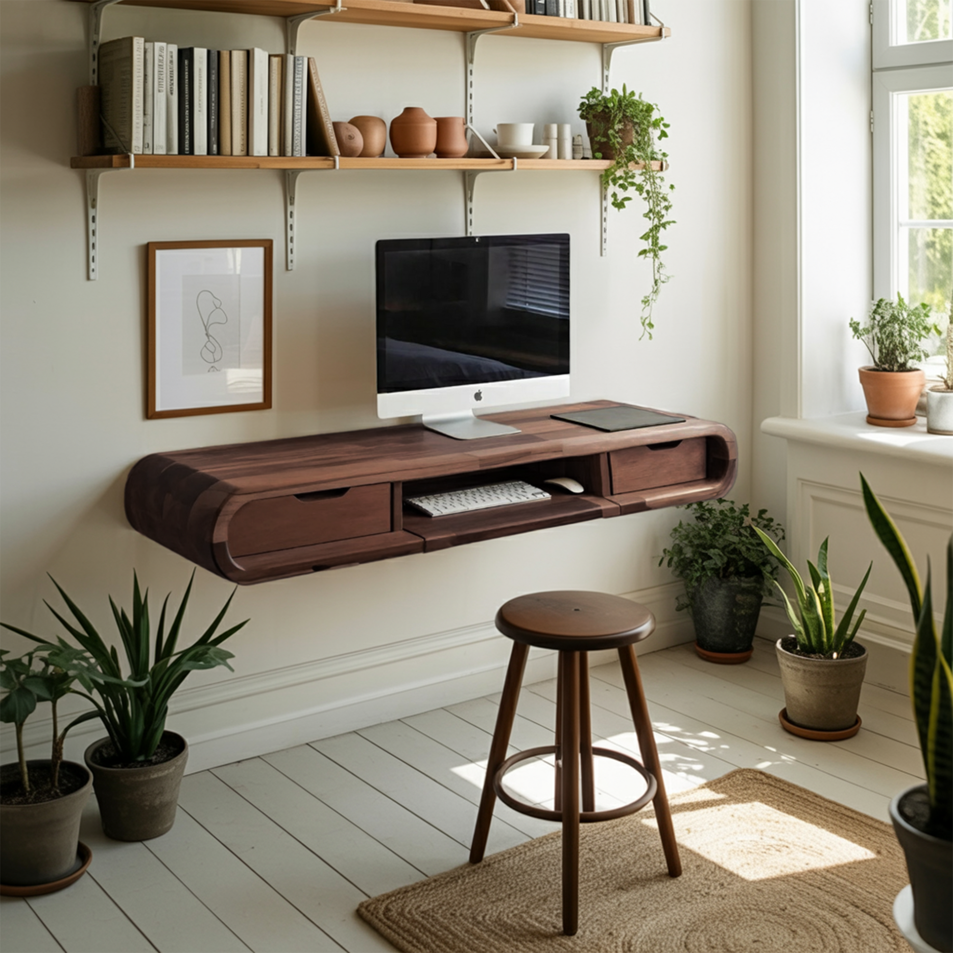 Modern Floating Wall Mounted Desk With Drawers For Bedroom And Office Kitchnce