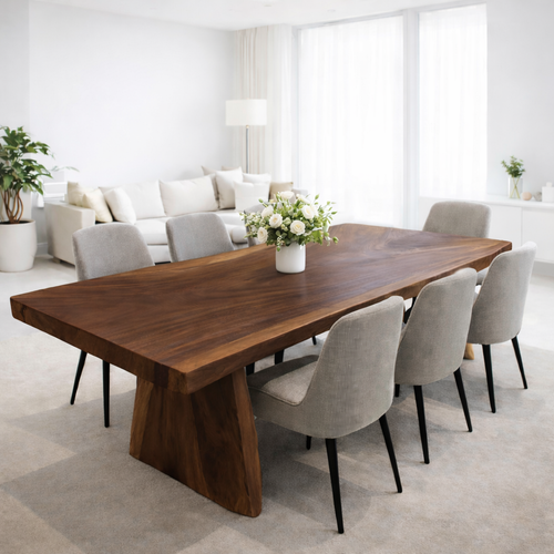 Solid Walnut Dining Table with Sculptural Wood Base Kitchnce
