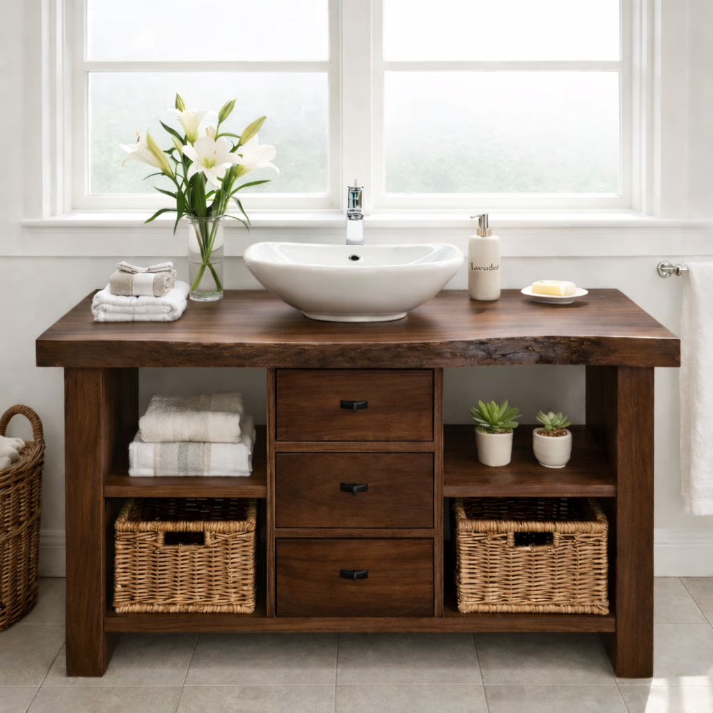 Rustic Walnut Bathroom Vanity with Drawers and Storage for Modern Bathrooms Kitchnce