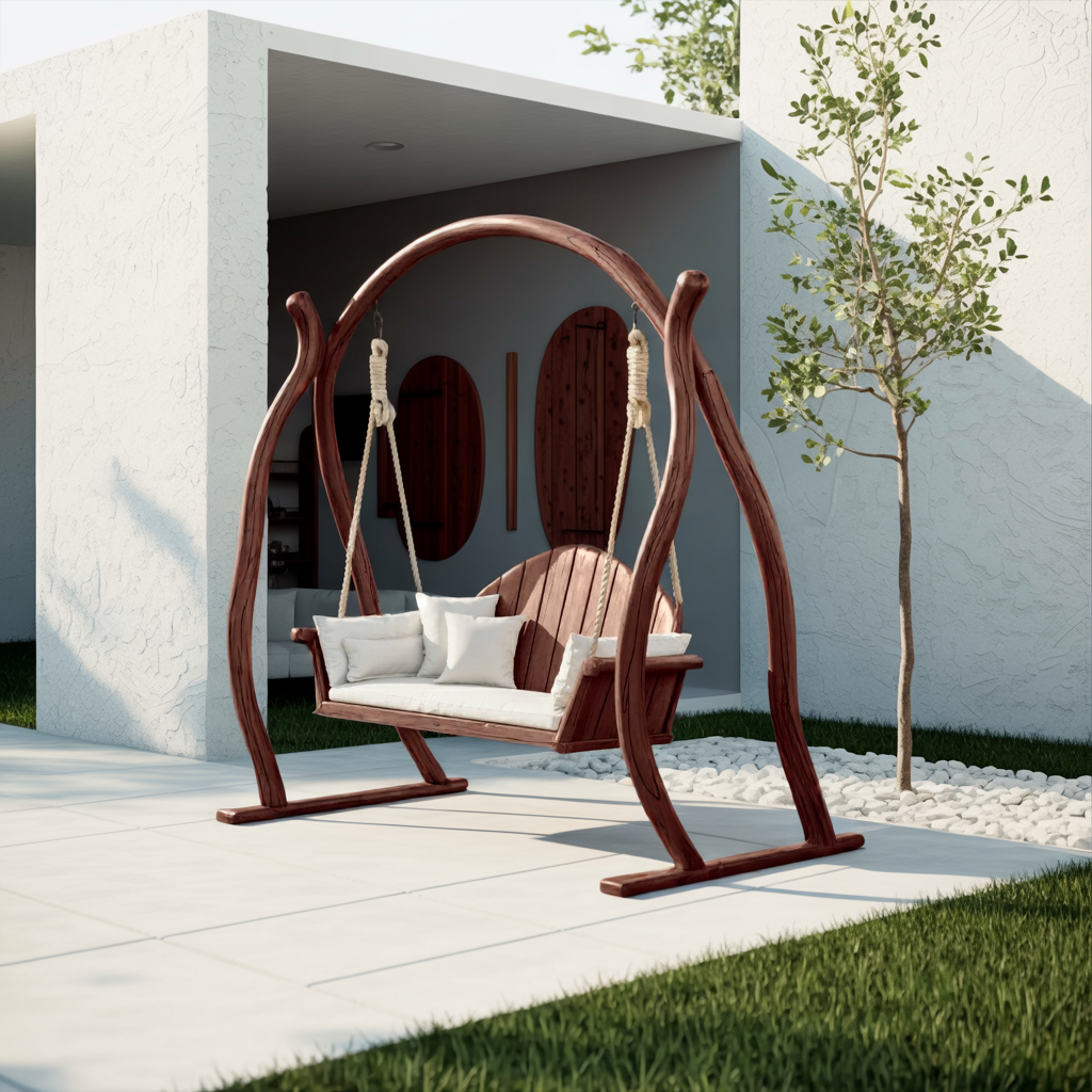 Curved Frame Garden Swing Bench For Outdoor Relaxation Kitchnce