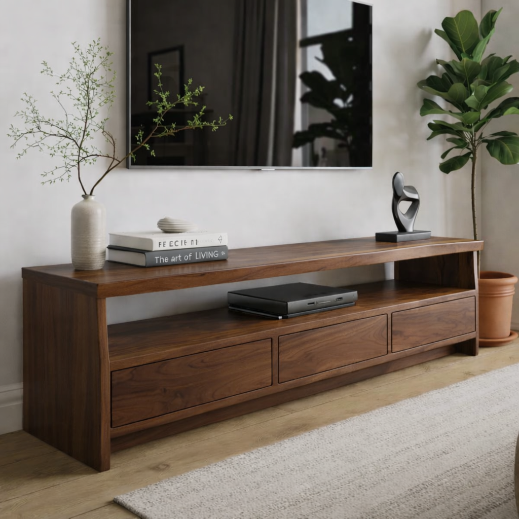 Solid Wood TV Stand with Drawers and Open Shelf for Contemporary Homes Kitchnce