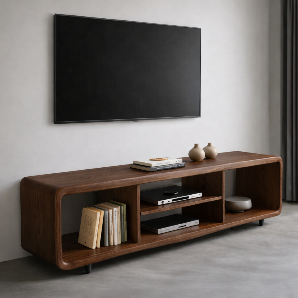 Solid Wood TV Stand with Open Shelves for Minimalist Interiors Kitchnce