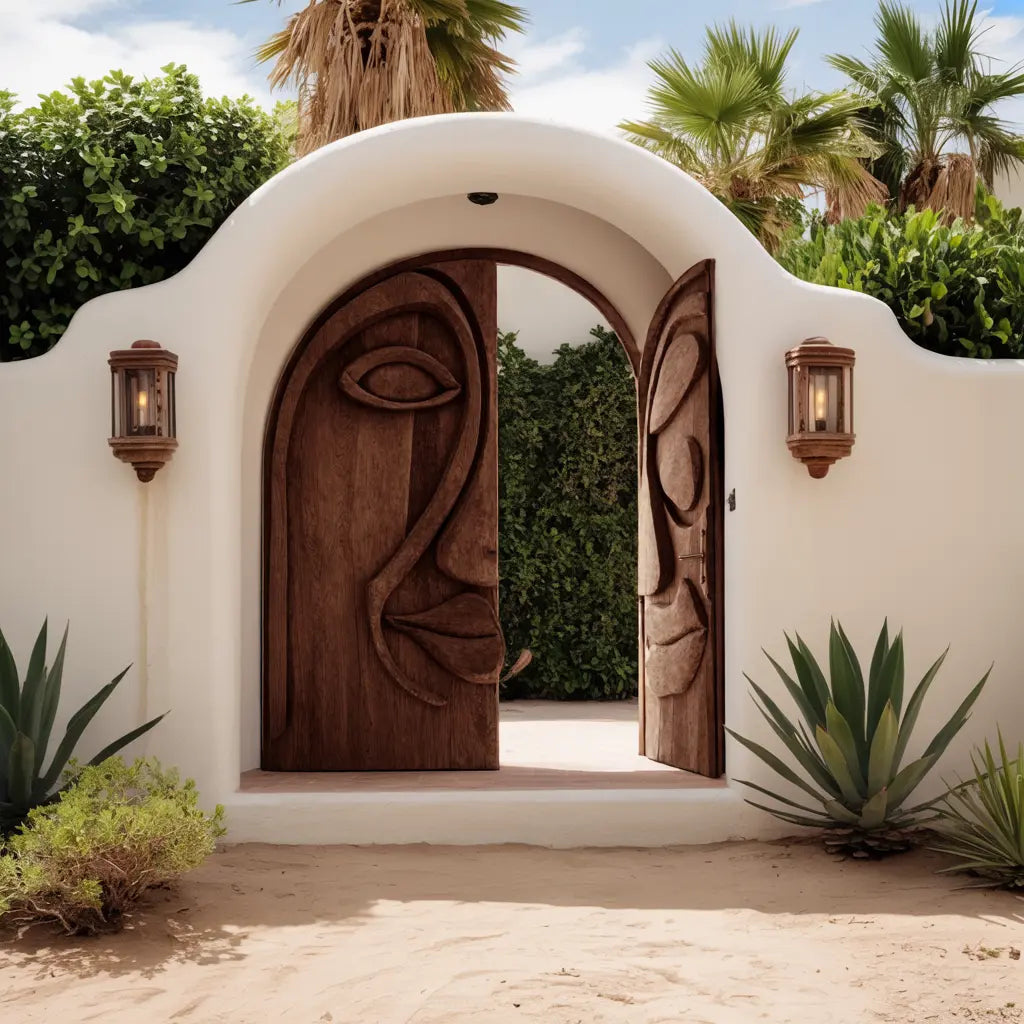 Artistic Face Carved Entry Door For Villa Entrance Kitchnce
