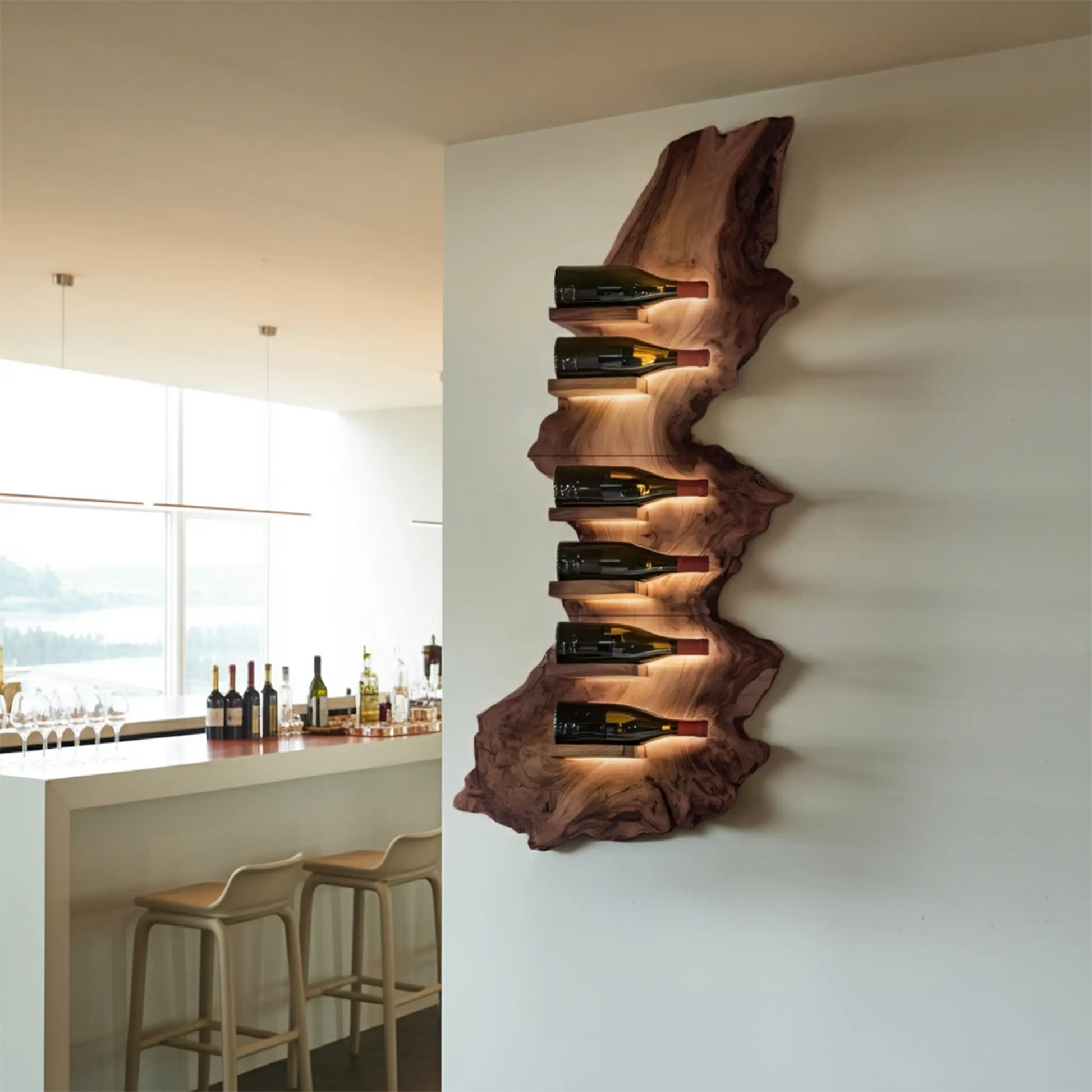 Mid Century Live Edge Wine Holder For Bar Decor Wine Shelf Kitchnce