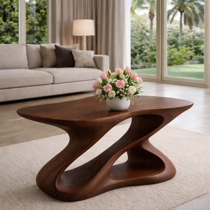 Sculptural Solid Wood Coffee Table for Modern Living Rooms Kitchnce