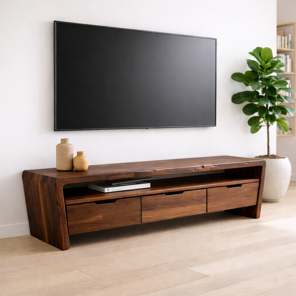 Solid Wood TV Stand with Drawers and Open Shelf for Minimalist Living Spaces Kitchnce