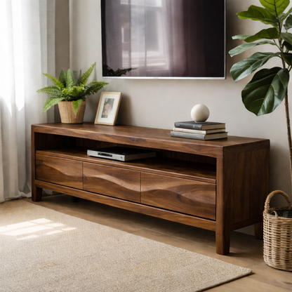 Solid Wood TV Stand with Drawers and Open Shelf for Contemporary Living Rooms Kitchnce
