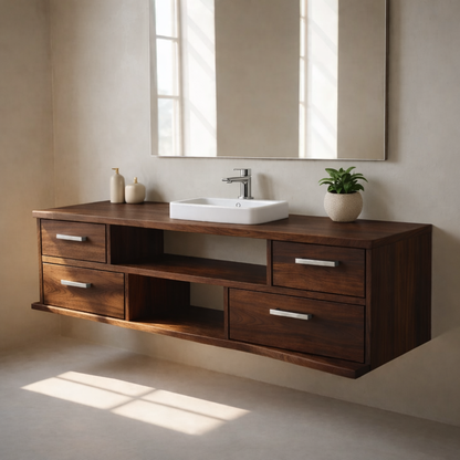 Floating Solid Wood Bathroom Vanity with Drawers and Open Shelf for Modern Bathrooms Kitchnce