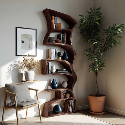 Modern Bookshelf With Curved Design For Study Kitchnce