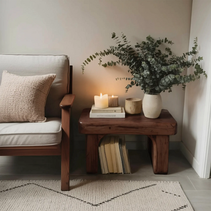 Rustic Nightstand Low Bedside Table With Shelf For Bedroom And Meditation Kitchnce