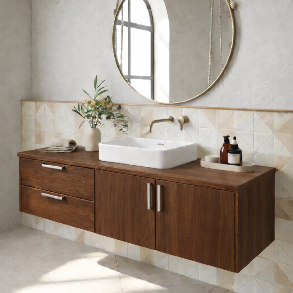Floating Solid Wood Bathroom Vanity with Drawers and Cabinet Doors for Modern Home Interiors Kitchnce