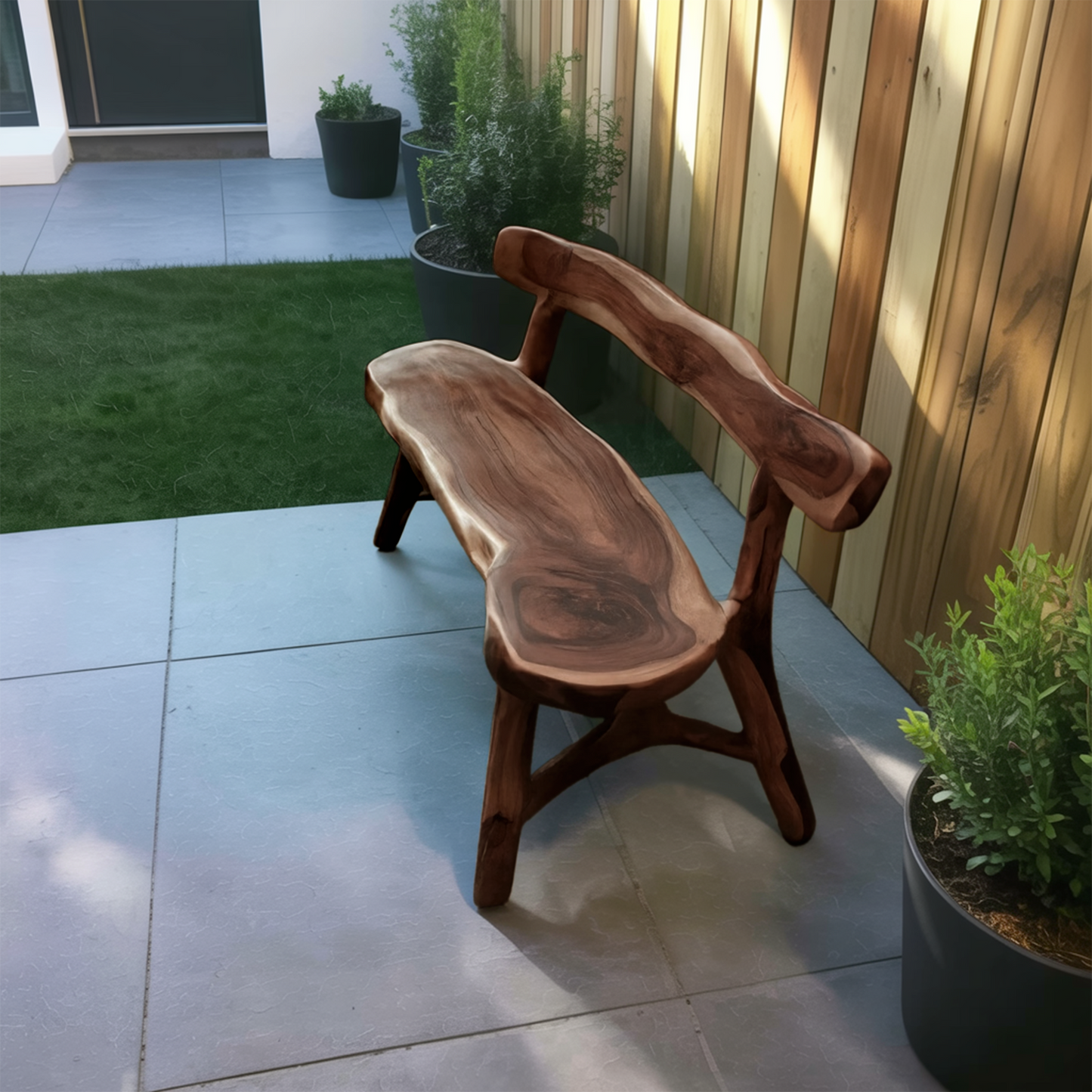 Rustic Live Edge Bench With Backrest For Garden Patio And Balcony Kitchnce