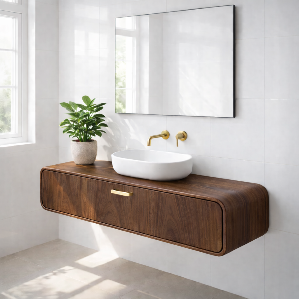 Handcraft Floating Solid Wood Bathroom Vanity with Single Drawer Storage Kitchnce