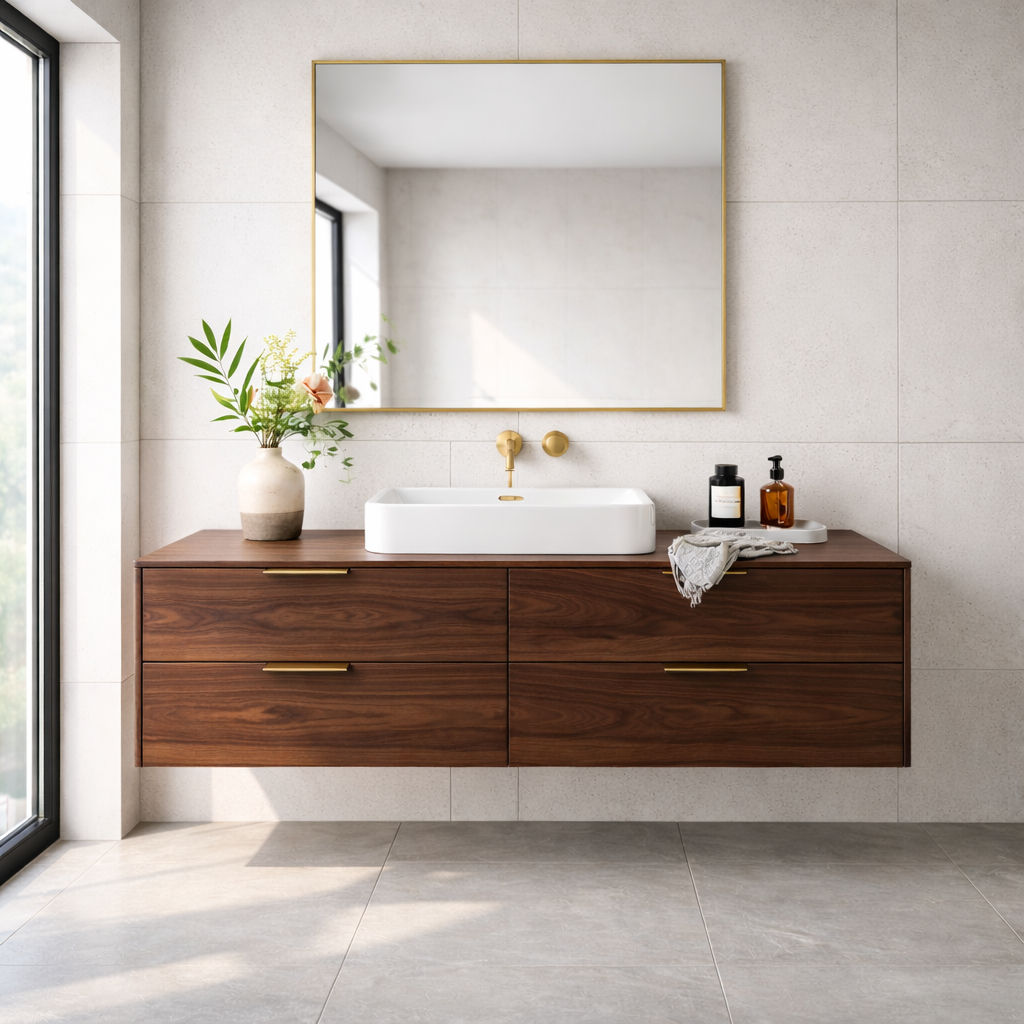 Modern Solid Wood Floating Bathroom Vanity with Four Storage Drawers Kitchnce