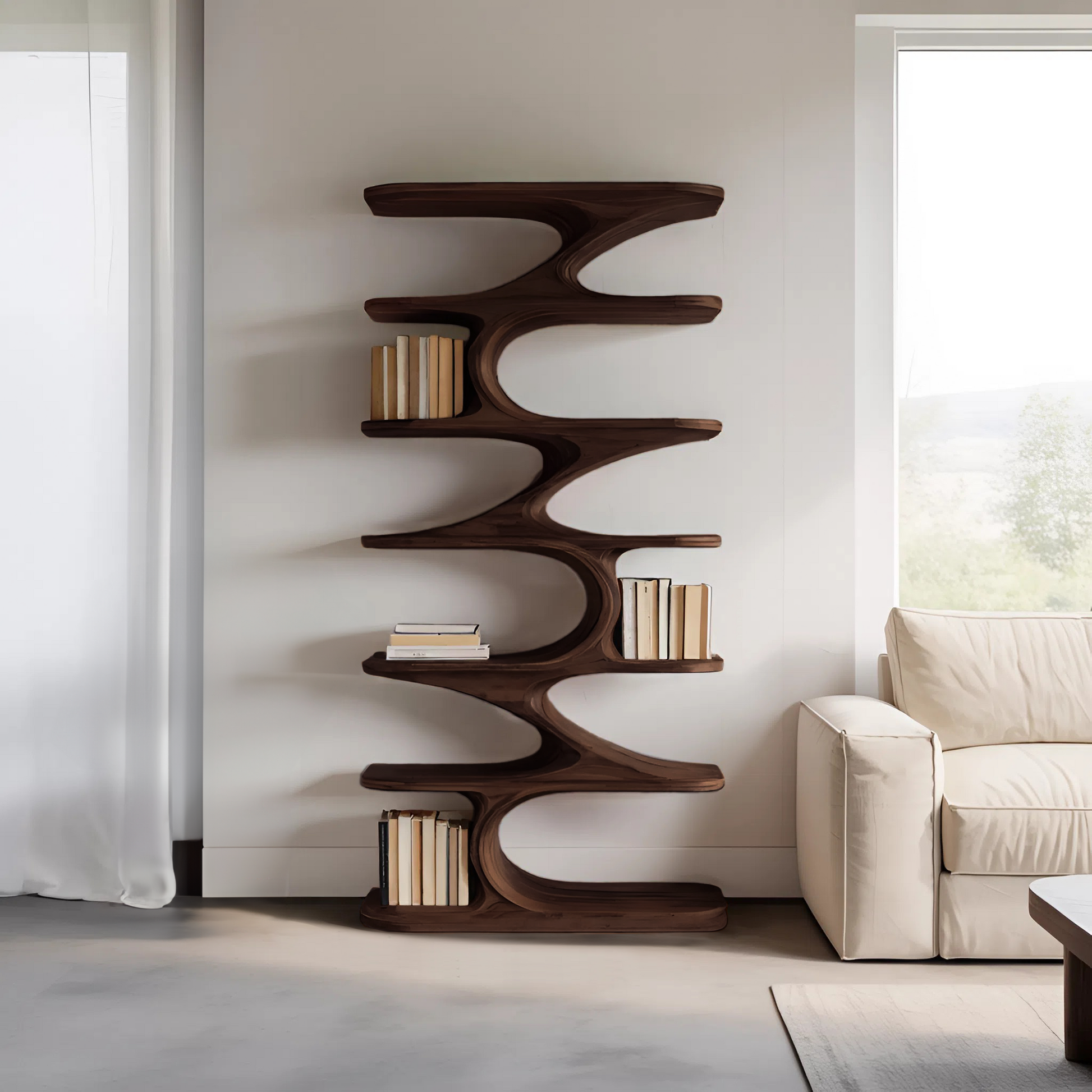 Modern Organic Curved Bookshelf For Living Room Kitchnce