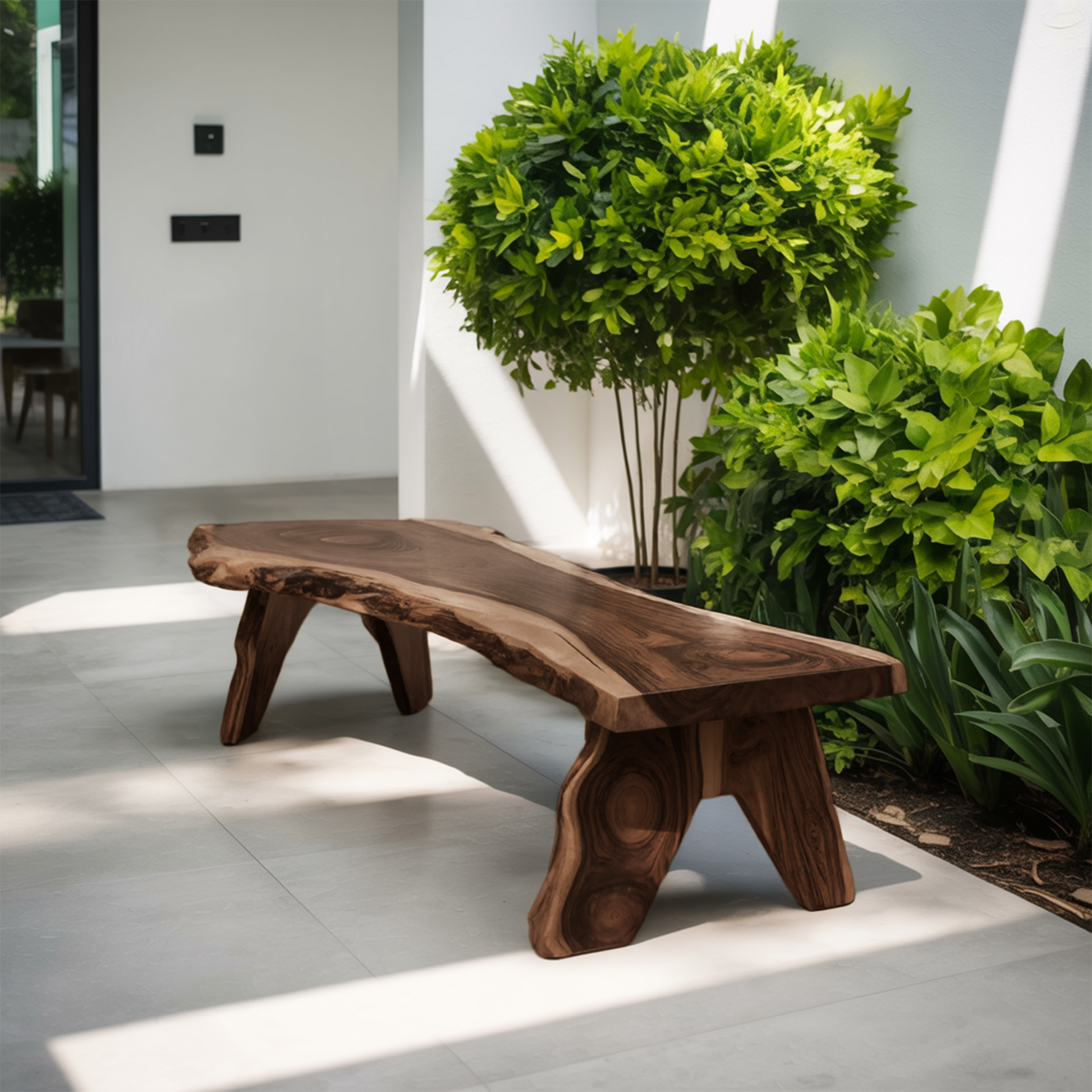 Rustic Live Edge Wooden Bench For Patio Or Garden Kitchnce