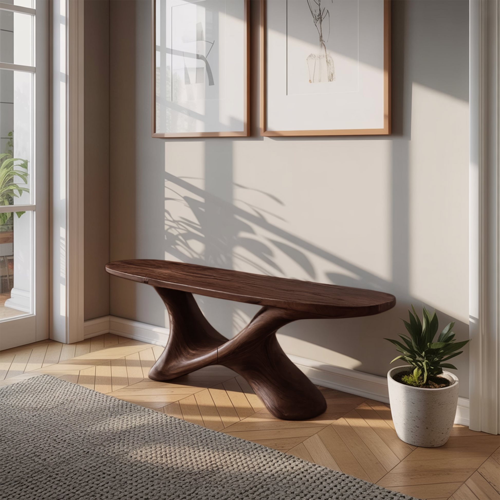 Modern Sculptural Bench With Twisted Base For Entryway Kitchnce