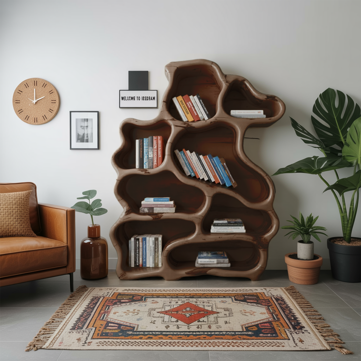 Organic Modern Bookshelf With Carved Design For Living Room And Home Library Kitchnce