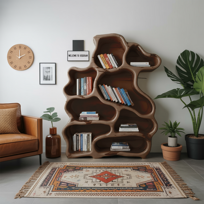Organic Modern Bookshelf With Carved Design For Living Room And Home Library Kitchnce