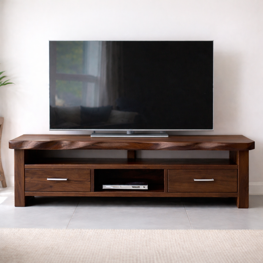 Solid Wood TV Stand with Drawers and Open Media Shelf Kitchnce