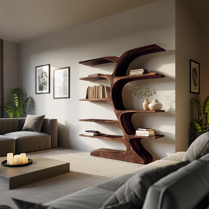 Organic Curved Bookshelf For Open Space Kitchnce