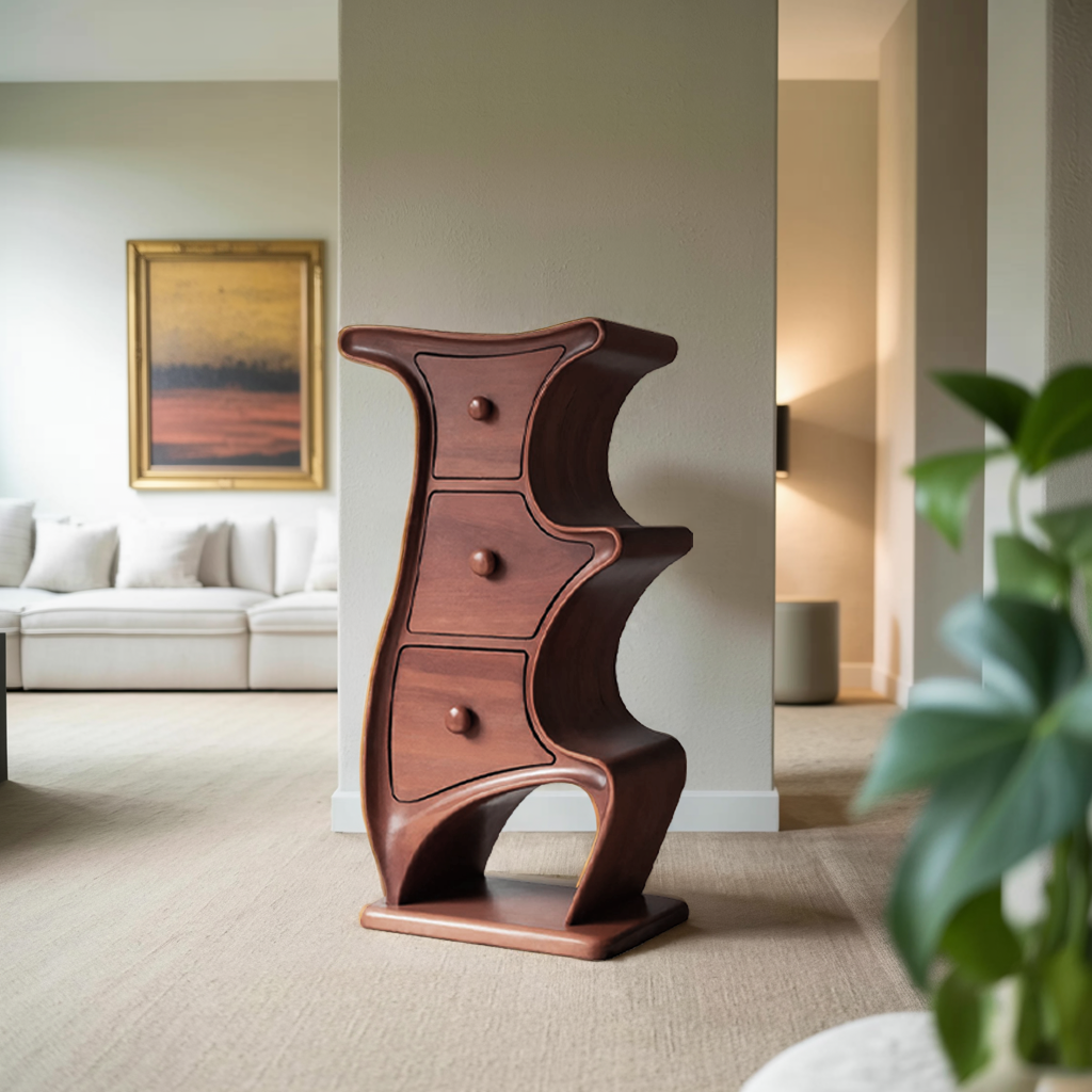 Modern Sculptural Wood Cabinet 3 Drawer Chest For Bedroom Or Living Room Kitchnce