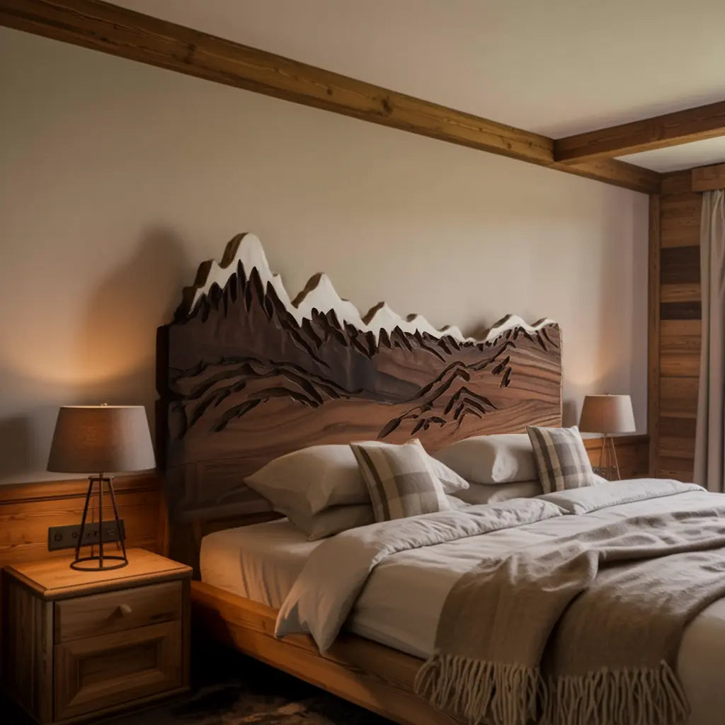 Rustic Style Mountain Carved Headboard Wall Art Bedroom Kitchnce