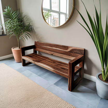 Modern Solid Wood Outdoor Bench With Armrests For Garden Or Entryway Kitchnce