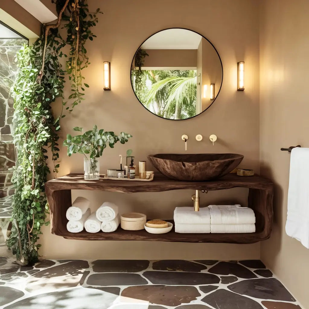 Handcrafted Wooden Vanity For Bathroom Natural Look Kitchnce