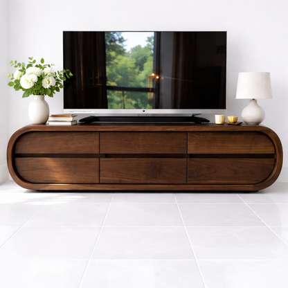 Solid Wood TV Stand with Drawers, Curved Modern Media Console Cabinet for Living Room Kitchnce