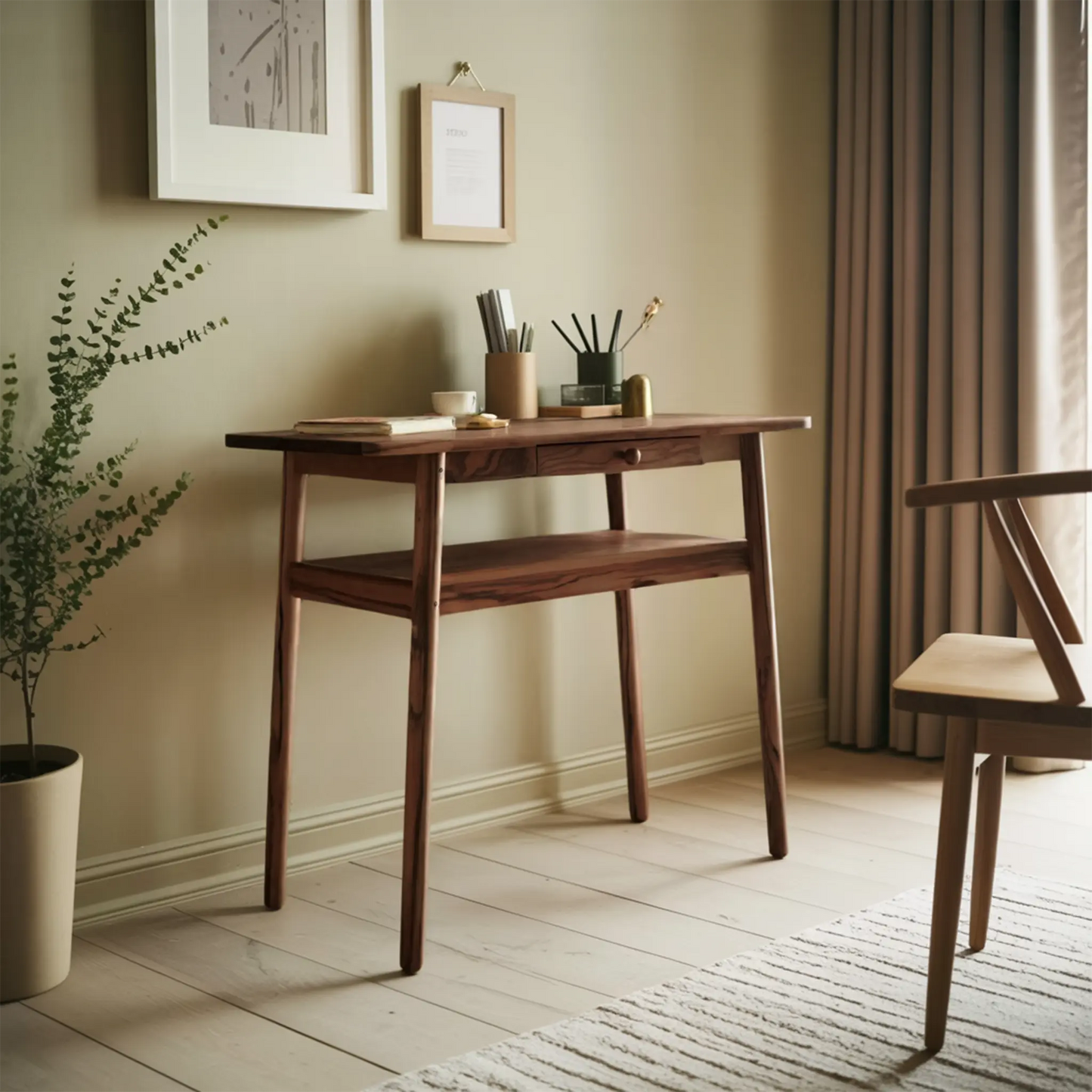 Modern Minimalist Wood Writing Desk With Drawer For Home Office Or Entryway Kitchnce