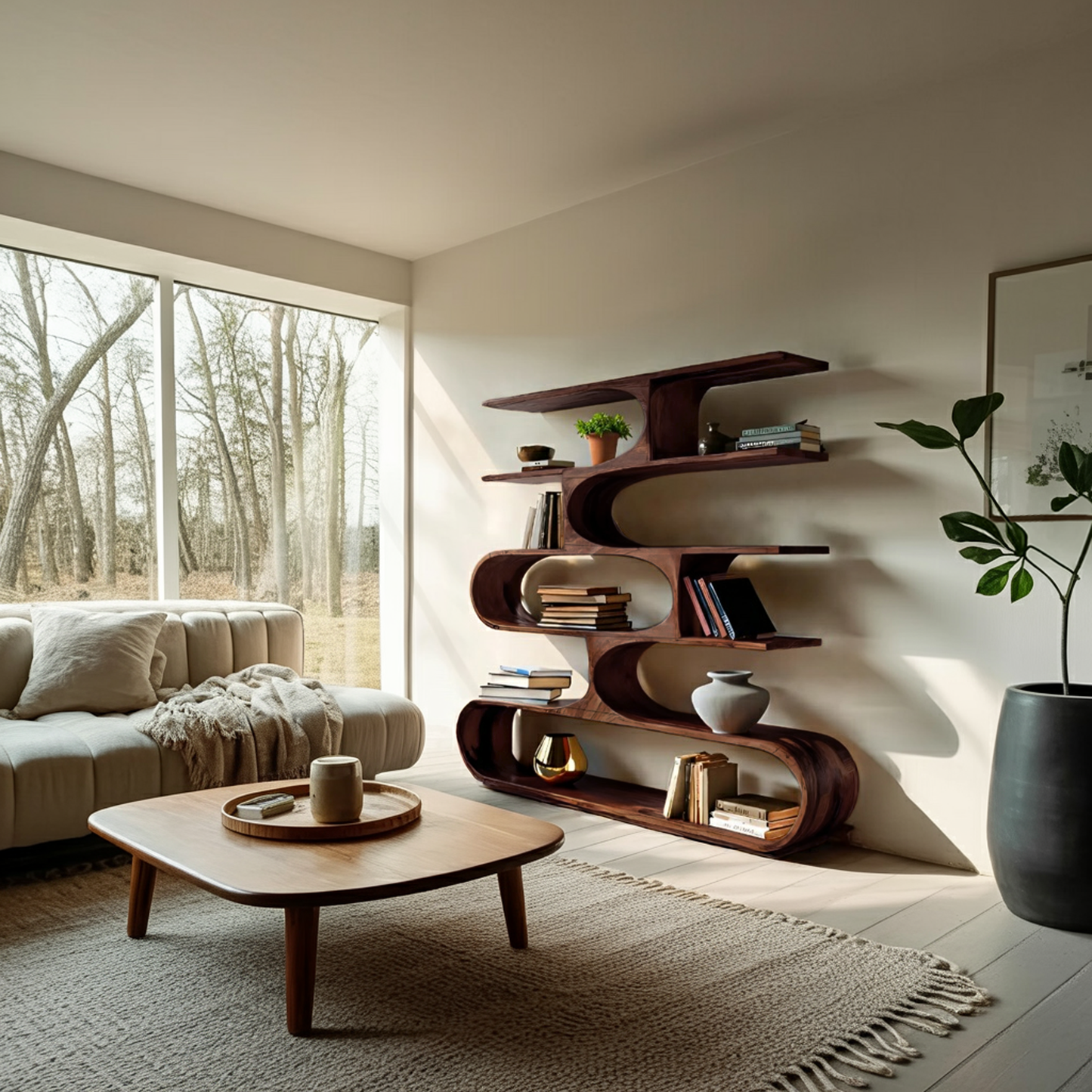 Artistic Curved Bookcase For Living Room Decor Kitchnce