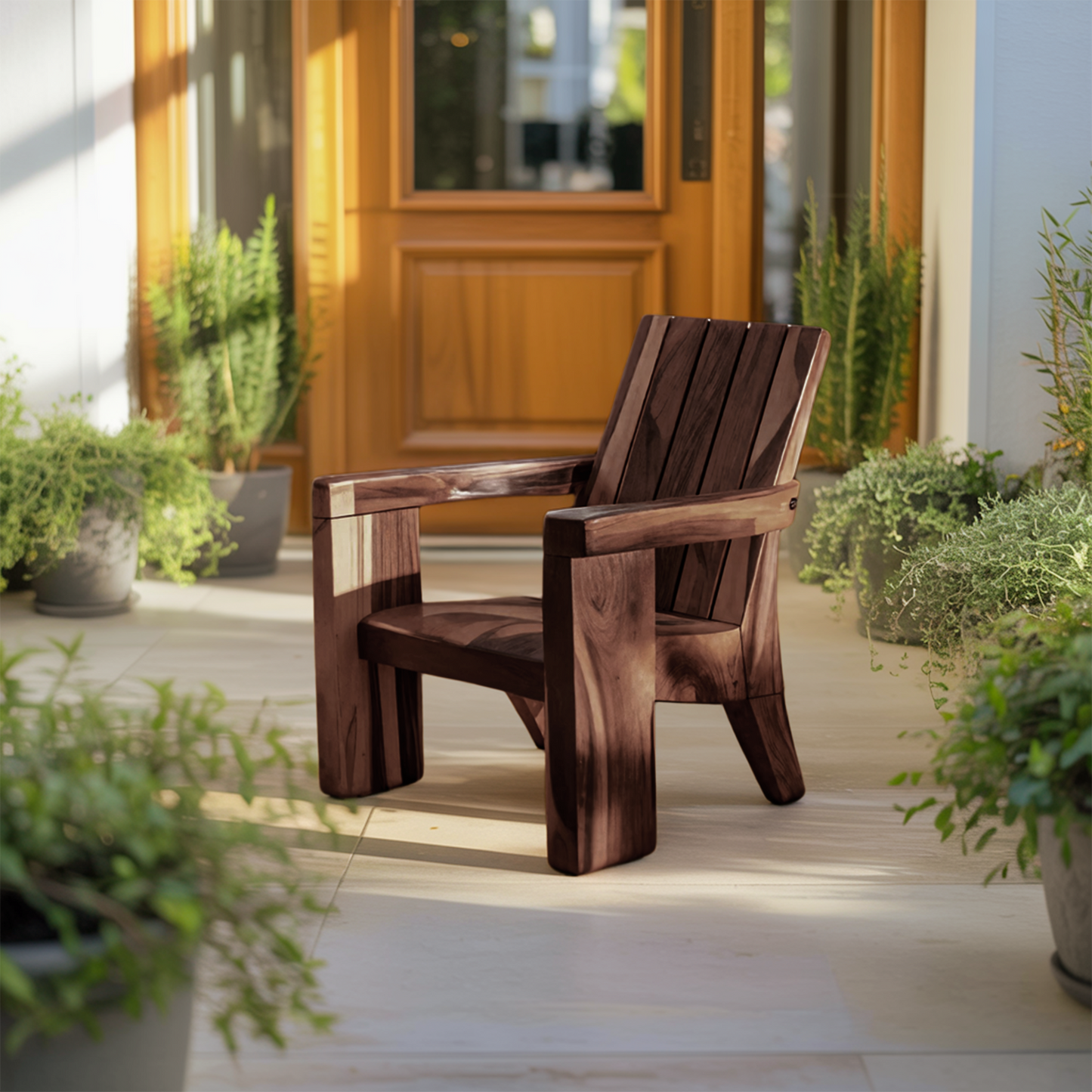 Rustic Outdoor Wooden Lounge Chair With Armrests For Garden Or Porch Kitchnce