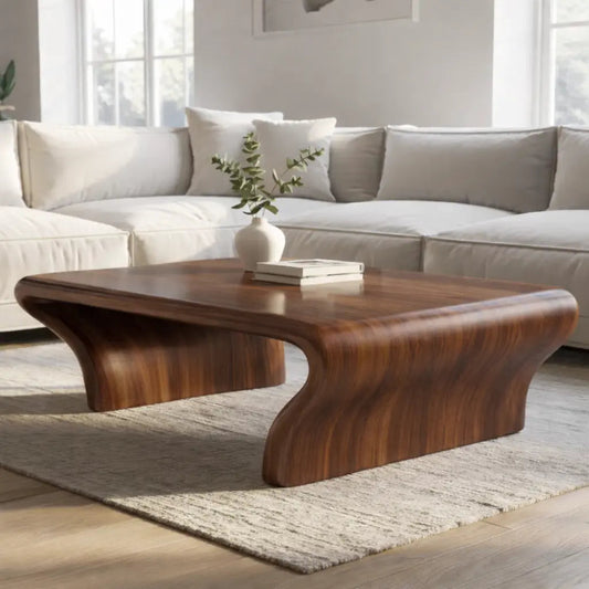 Sculptural Walnut Coffee Table with Curved Design, Modern and Minimalist Living Room Décor Kitchnce