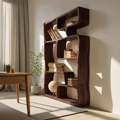 Modern Sculptural Bookshelf With Geometric Design For Living Room Kitchnce