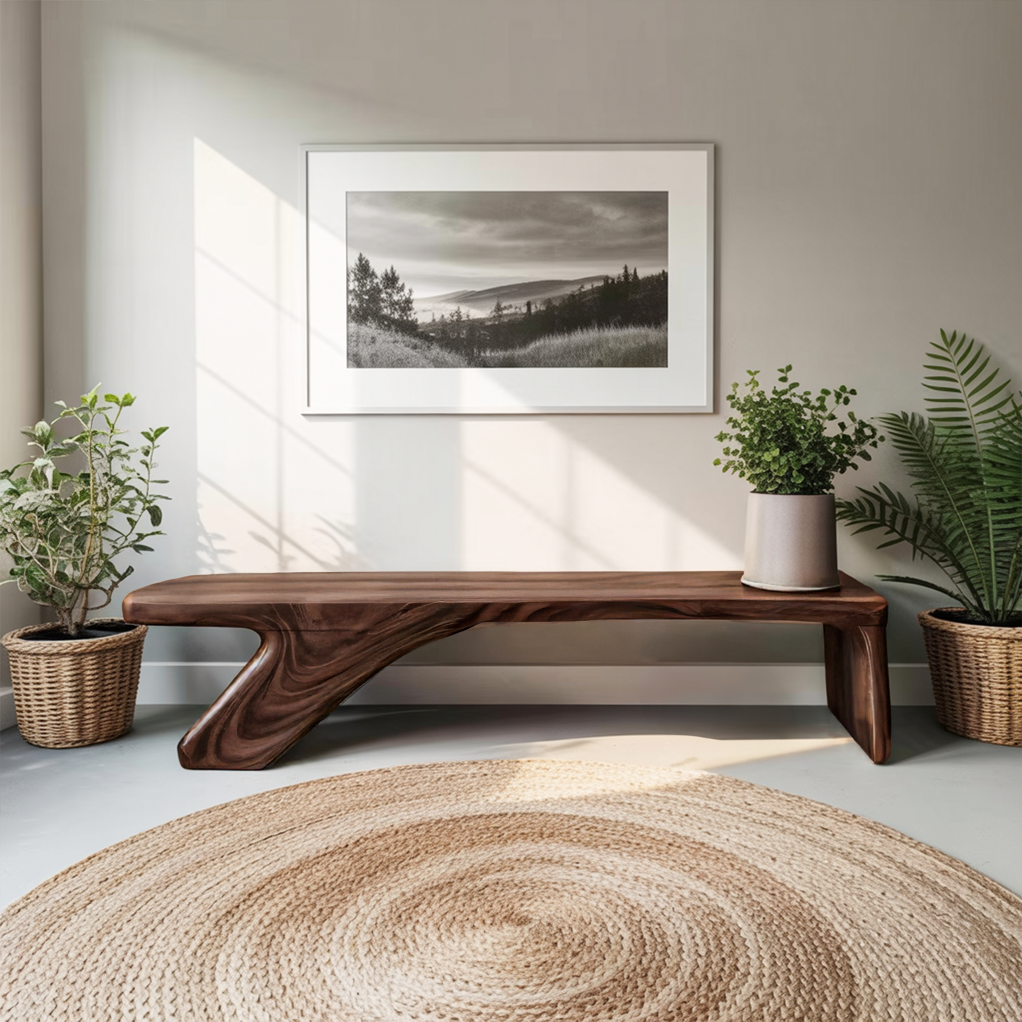 Architectural Bench With Sculpted Z Base For Entryway Kitchnce