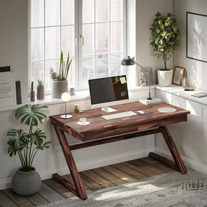 Modern Z Leg Wooden Writing Desk With Drawers For Home Office Or Studio Kitchnce