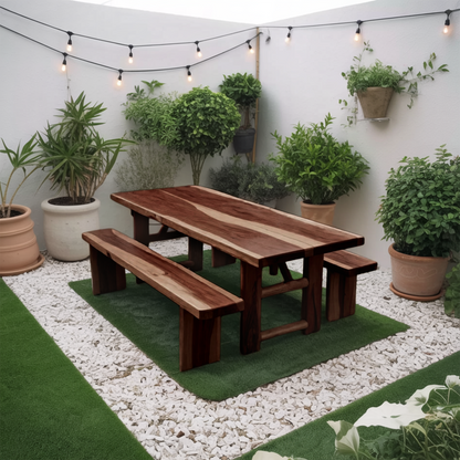 Rustic Outdoor Table With Benches For Garden Or Backyard Gatherings Kitchnce