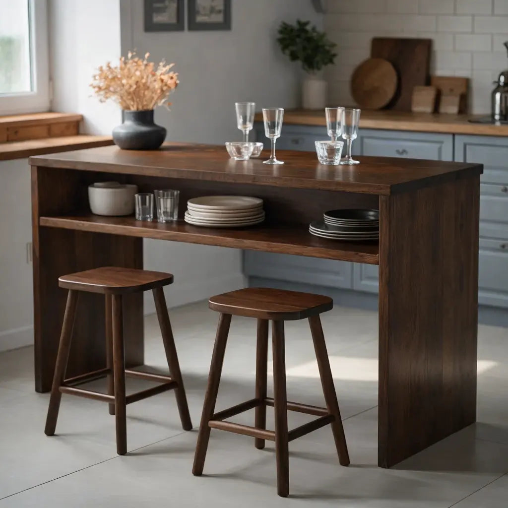 Modern Solid Wood Kitchen Island with Open Shelf Storage and Breakfast Bar Table Kitchnce