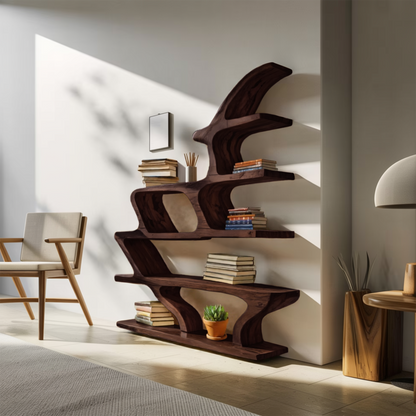 Modern Sculptural Bookshelf With Fluid Shelving For Living Room Kitchnce