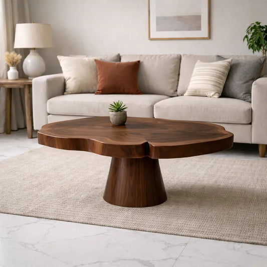 Solid Wood Coffee Table with Organic Edge Top Modern Sculptural Living Room Table Kitchnce